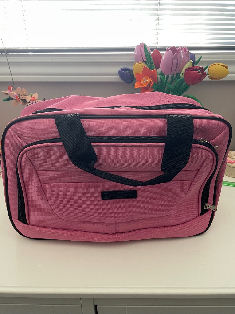Compact Pink Travel Tote with Black Handles